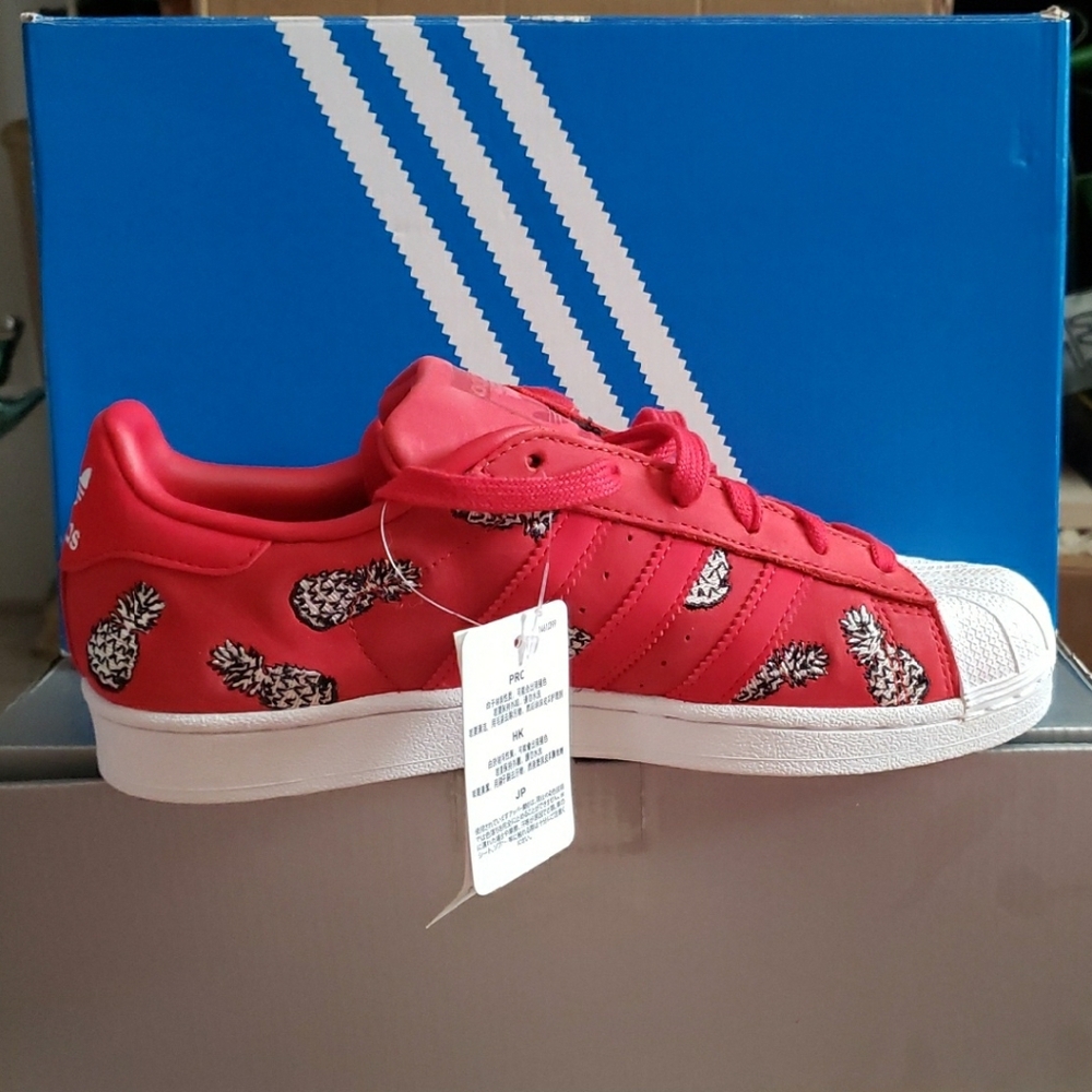 adidas Red Pineapple Print Athletic Shoes